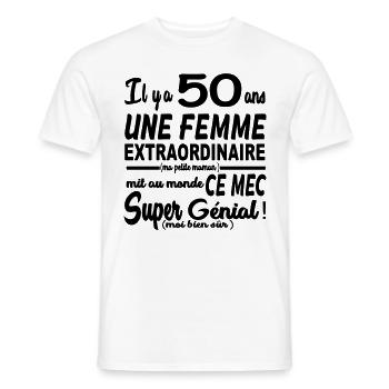 Design anniversaire 50 ans un mec génial - T-shirt homme - blanc - Devant - AI Model Male 178 dark (178cm)