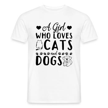 Amoureux des chats Amoureux des chiens Je suis une fille - T-shirt homme - blanc - Devant - AI Model Male 178 dark (178cm)