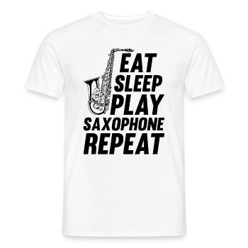 Manger dormir Jouer Saxophone Répéter Saxophone Player S - T-shirt homme - blanc - Devant - AI Model Male 178 dark (178cm)