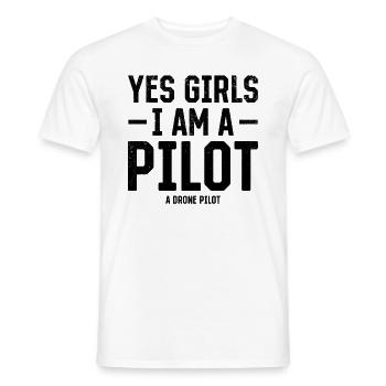Pilote de drone quadricoptère - Oui les filles Je suis un pilote A - T-shirt homme - blanc - Devant - AI Model Male 178 dark (178cm)