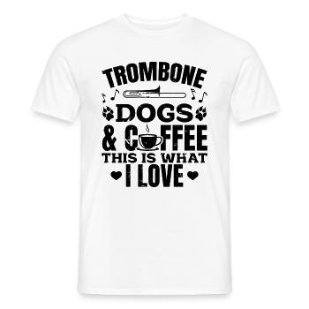 Trombone Dogs & Coffee This Is What I Love Dogs Co - Men's T-Shirt - white - Front - AI Model Male 178 dark (178cm)