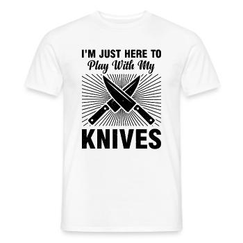 I'm Just Here To Play With My Knives Chef Cooking - Men's T-Shirt - white - Front - AI Model Male 178 dark (178cm)