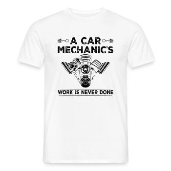 Le travail d’un mécanicien automobile n’est jamais terminé - Automobile M - T-shirt homme - blanc - Devant - AI Model Male 178 dark (178cm)