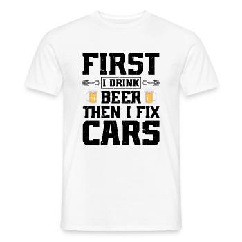 Mécanicien automobile - D’abord je bois de la bière puis je répare des voitures - T-shirt homme - blanc - Devant - AI Model Male 178 dark (178cm)