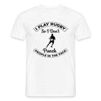 I play rugby so I don't punch people in the face - - Men's T-Shirt - white - Front - AI Model Male 178 dark (178cm)