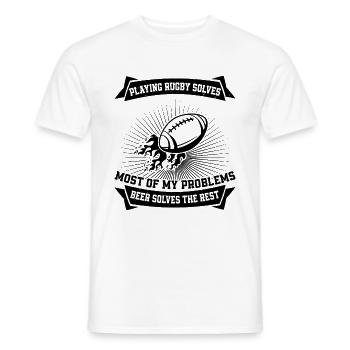 Playing Rugby solves most of my problems - Rugby - Men's T-Shirt - white - Front - AI Model Male 178 dark (178cm)