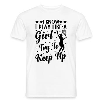 Je sais que je joue comme une fille essaie de suivre le rythme - Raquette - T-shirt homme - blanc - Devant - AI Model Male 178 dark (178cm)