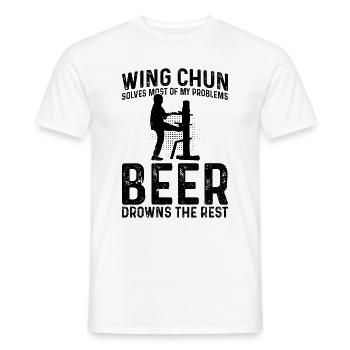 Wing Chun solves most of my problems, beer drowns - Men's T-Shirt - white - Front - AI Model Male 178 dark (178cm)