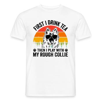 First I drink tea then I play with my Rough collie - Männer T-Shirt - Weiß - Vorne - AI Model Male 178 dark (178cm)