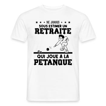 Ne jamais sous-estimer un retraité à la pétanque - T-shirt homme - blanc - Devant - AI Model Male 178 dark (178cm)