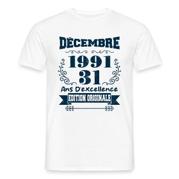 décembre 1991 Edition original | Vintage 1991 - T-shirt homme - blanc - Devant - AI Model Male 178 dark (178cm)