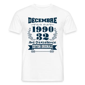 décembre 1990 Edition original | Vintage 1990 - T-shirt homme - blanc - Devant - AI Model Male 178 dark (178cm)