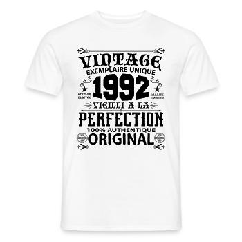 1992 Vintage Anniversaire 1992 original birthday - T-shirt homme - blanc - Devant - AI Model Male 178 dark (178cm)
