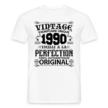 1990 Vintage Anniversaire 1990 original birthday - T-shirt homme - blanc - Devant - AI Model Male 178 dark (178cm)