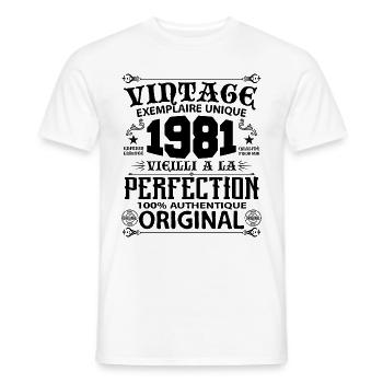 1981 Vintage Anniversaire 1981 original birthday - T-shirt homme - blanc - Devant - AI Model Male 178 dark (178cm)