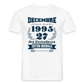 décembre 1995 Edition original | Vintage 1995 - T-shirt homme - blanc - Devant - AI Model Male 178 dark (178cm)