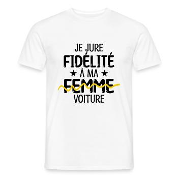 Je jure fidélité à ma femme, voiture - Drôle - T-shirt homme - blanc - Devant - AI Model Male 178 dark (178cm)