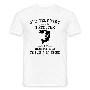 Pêche - Dans ma tête je suis à la pêche - T-shirt homme - blanc - Devant - AI Model Male 178 dark (178cm)
