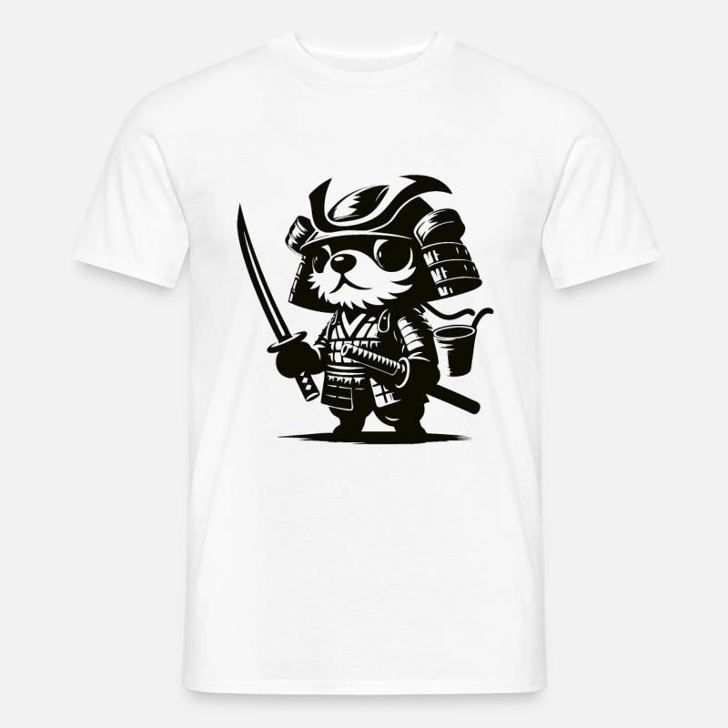 Süßer Samurai Hund Design - Männer T-Shirt - Weiß