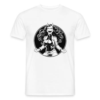 Attractive she-devil in a slim fit - Men's T-Shirt - white - Front - AI Model Male 178 dark (178cm)