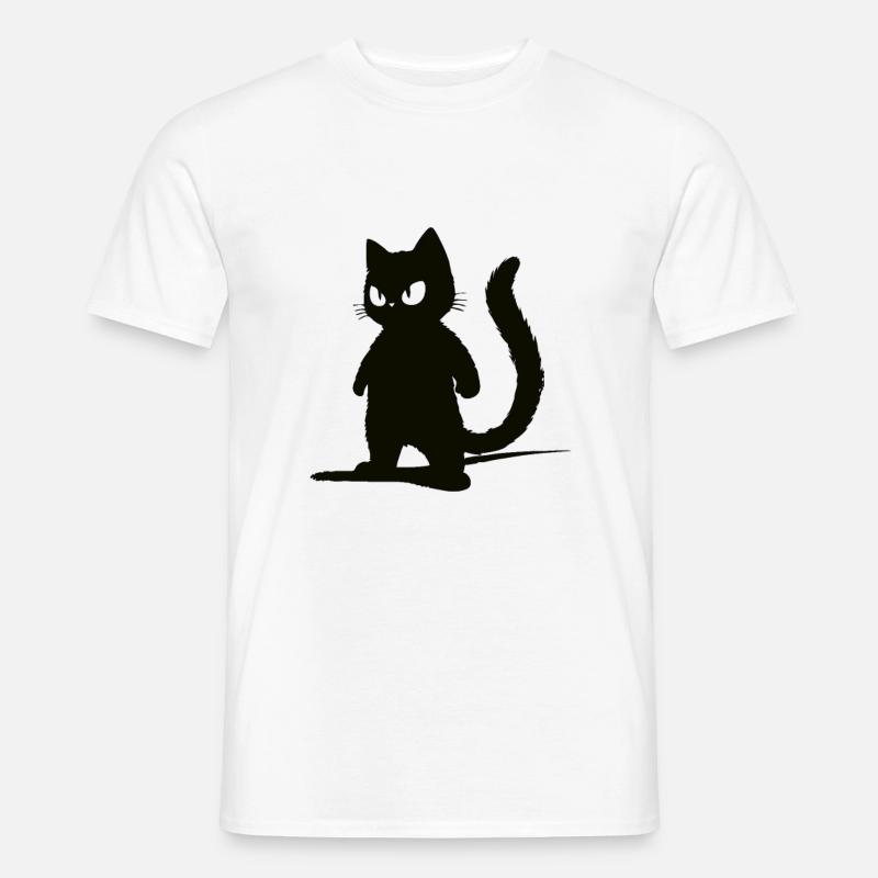Sort Kat - Silhuet Design - Mænd T-shirt - hvid