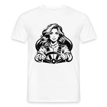 Coole Rennfahrerin – Geschwindigkeit und Stil - Männer T-Shirt - Weiß - Vorne - AI Model Male 178 dark (178cm)
