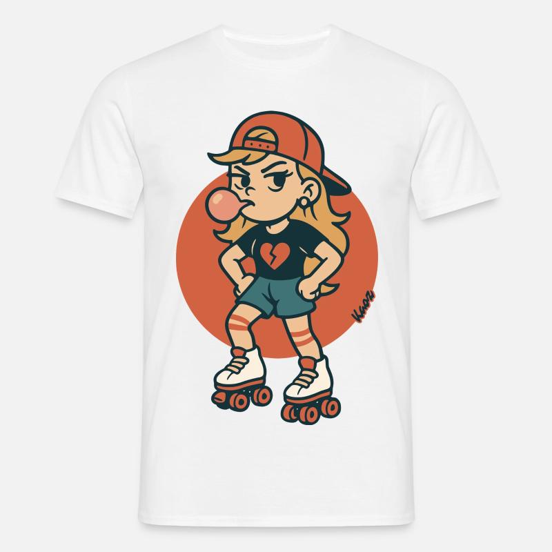 Rollschuh Mädchen mit Kaugummi - Männer T-Shirt - Weiß