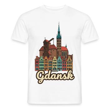 Gdansk Poland Crane Waterfront Retro Sticker - Men's T-Shirt - white - Front - AI Model Male 178 dark (178cm)