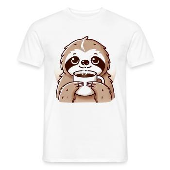 Cozy Sloth Coffee Illustration - Men's T-Shirt - white - Front - AI Model Male 178 dark (178cm)