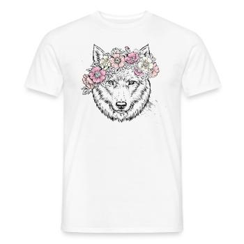 loup blanc avec des fleurs - Tshirt loup - T-shirt homme - blanc - Devant - AI Model Male 178 dark (178cm)