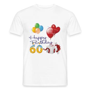 60e Joyeux anniversaire ballons bougies et cadeaux - T-shirt homme - blanc - Devant - AI Model Male 178 dark (178cm)