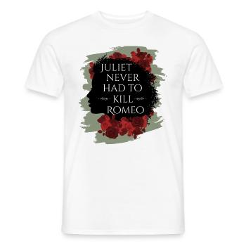 Rose Hathaway quote Juliet never hat to kill Romeo - Men's T-Shirt - white - Front - AI Model Male 178 dark (178cm)