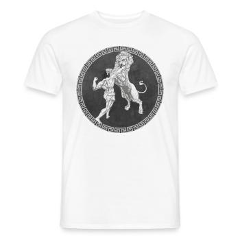 Hercule Héros grec, Bataille avec le lion - T-shirt homme - blanc - Devant - AI Model Male 178 dark (178cm)