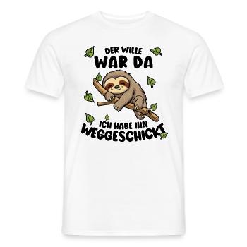 Faultier Lustiger Spruch: Der Wille war da - Männer T-Shirt - Weiß - Vorne - AI Model Male 178 dark (178cm)