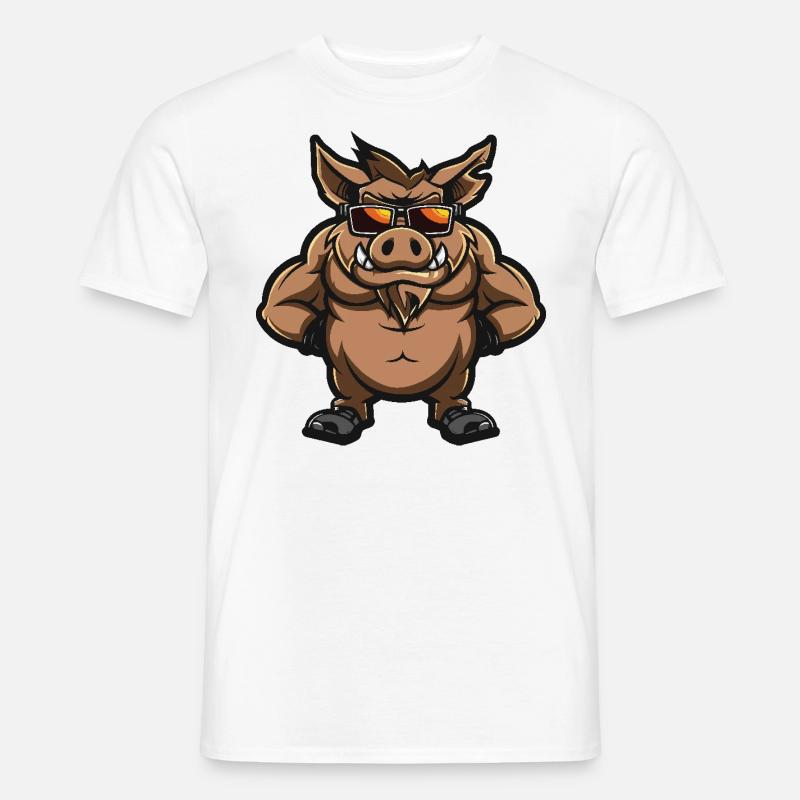 Wildschwein Schwein Cool Comic - Männer T-Shirt - Weiß