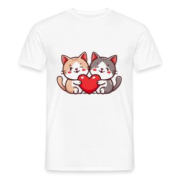 Katze Paar Verliebt Tier Valentinstag - Männer T-Shirt - Weiß - Vorne - AI Model Male 178 dark (178cm)