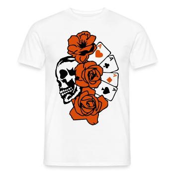 poker tete de mort skull rose fleur - T-shirt homme - blanc - Devant - AI Model Male 178 dark (178cm)