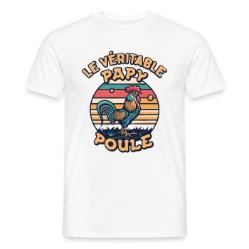 Papy Poule Humour Cadeau Fête Des Grands Pères - T-shirt homme - blanc - Devant - AI Model Male 178 dark (178cm)