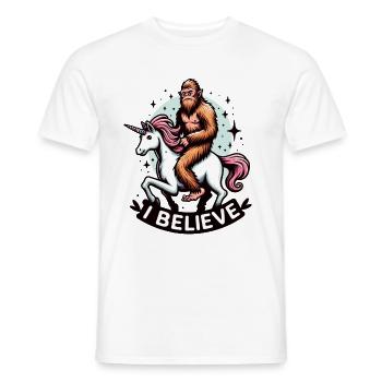 Bigfoot I Believe Sasquatch Riding Fantasy Unicorn - Men's T-Shirt - white - Front - AI Model Male 178 dark (178cm)