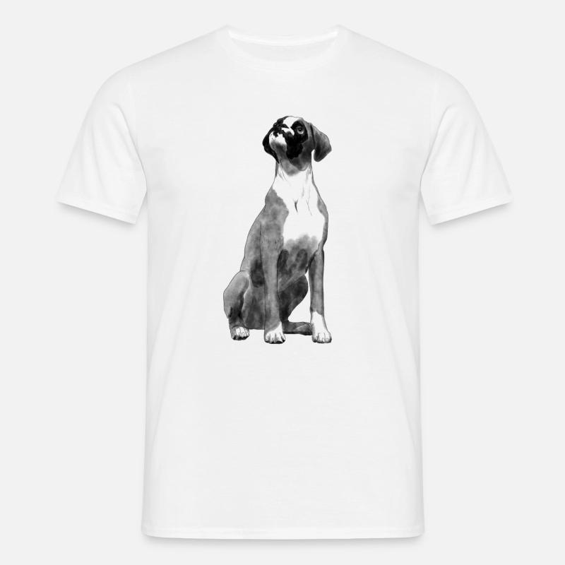 Sitzender Boxer Hund - Männer T-Shirt - Weiß
