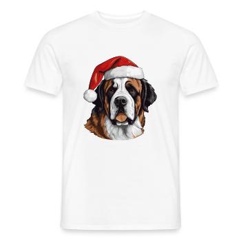 Portrait de Noël tête de chien Saint Bernand - T-shirt homme - blanc - Devant - AI Model Male 178 dark (178cm)