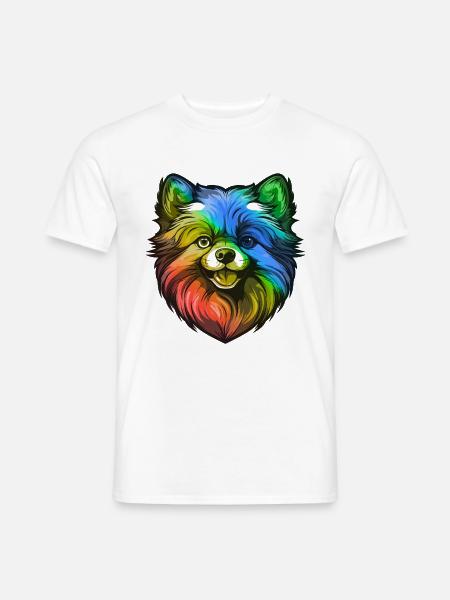 Pomeranian Hund Kopf Bunt - Männer T-Shirt - Weiß