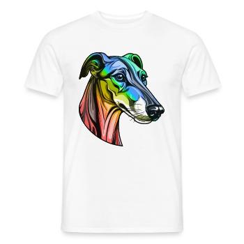 Tête de chien lévrier coloré - T-shirt homme - blanc - Devant - AI Model Male 178 dark (178cm)