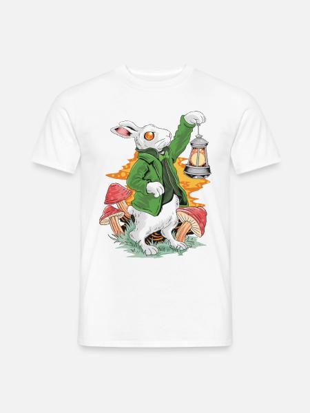 Hase mit Lampe und grünem Jacket - Männer T-Shirt - Weiß