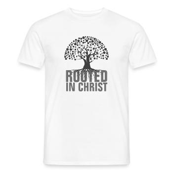 Rooted In Christ - Christian Quotes - Men's T-Shirt - white - Front - AI Model Male 178 dark (178cm)