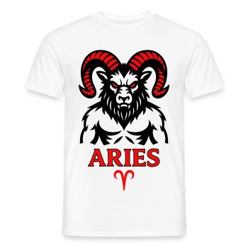 Signe du zodiaque Bélier avec symbole de cornes - T-shirt homme - blanc - Devant - AI Model Male 178 dark (178cm)