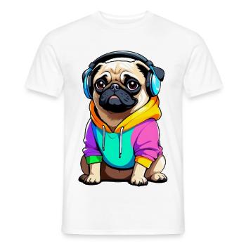 Pug with headphones and clothes - Men's T-Shirt - white - Front - AI Model Male 178 dark (178cm)