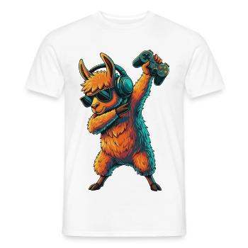 Gamer Llama Alpaga jouant à des jeux vidéo Art - T-shirt homme - blanc - Devant - AI Model Male 178 dark (178cm)