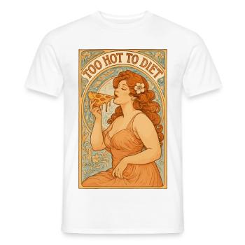 Art nouveau Pin-Up : Pizza – Trop chaud pour être diété. - T-shirt homme - blanc - Devant - AI Model Male 178 dark (178cm)