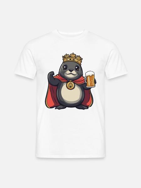 Robbe Tier Bier Lustig - Männer T-Shirt - Weiß